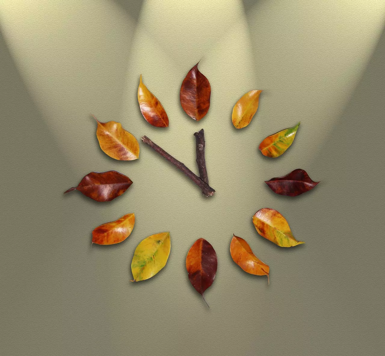 Bild Uhr aus Blättern und Zweigen